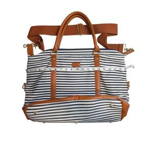 Baosha Navy White Striped Canvas Weekender Travel Duffel Bag